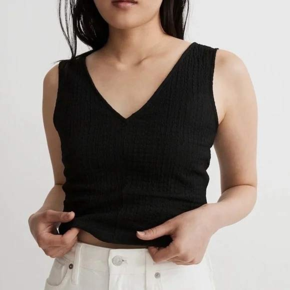 Madewell Textured V Neck Black‎ Cropped Tank Top Style XXS HL022 SU23